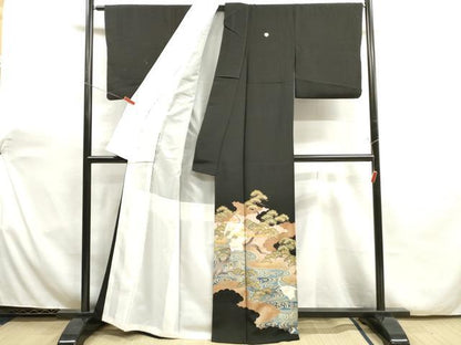 平和屋着物■豪華黒留袖　駒刺繍　群鶴松文　金銀彩　正絹　逸品　DAAX2263xg
