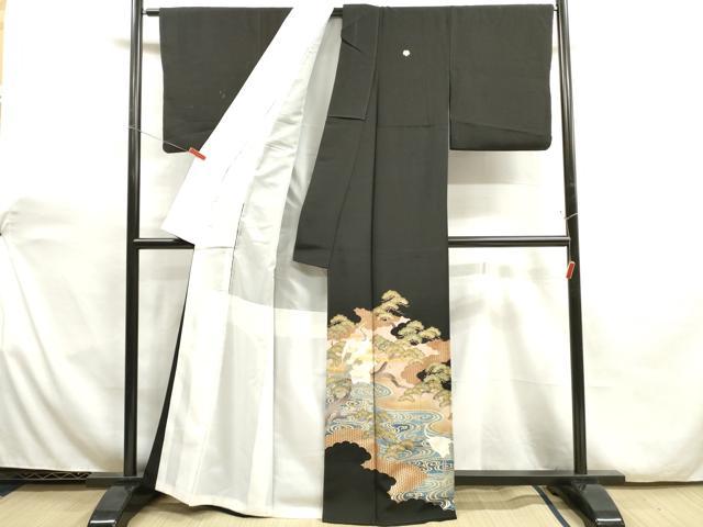 平和屋着物■豪華黒留袖　駒刺繍　群鶴松文　金銀彩　正絹　逸品　DAAX2263xg