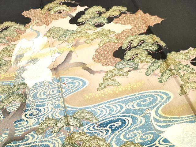 平和屋着物■豪華黒留袖　駒刺繍　群鶴松文　金銀彩　正絹　逸品　DAAX2263xg