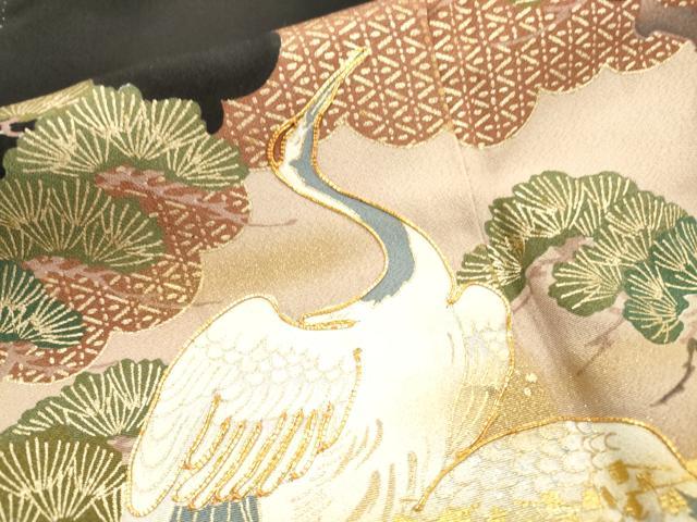 平和屋着物■豪華黒留袖　駒刺繍　群鶴松文　金銀彩　正絹　逸品　DAAX2263xg