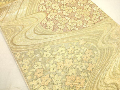 平和屋着物◎六通柄袋帯　流水花文　金糸　正絹　逸品　DAAX2313xg