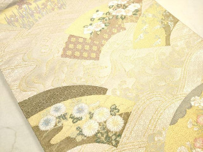 平和屋着物◎六通柄袋帯　唐織　波頭扇面文　金銀糸　正絹　逸品　DAAX2321xg