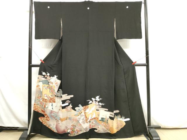 平和屋着物■豪華黒留袖 駒刺繍 地紙鴛鴦花文 金彩 正絹 逸品 DAAX2338xg