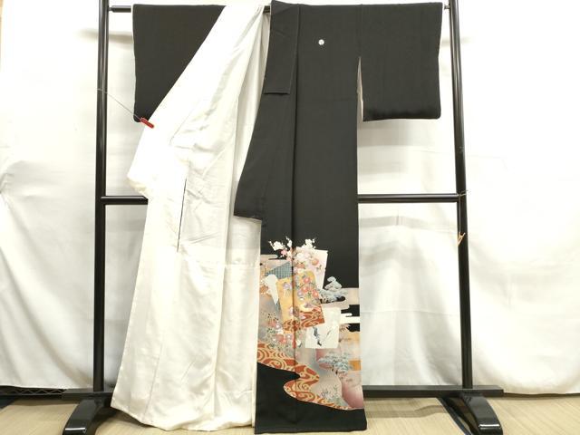 平和屋着物■豪華黒留袖 駒刺繍 地紙鴛鴦花文 金彩 正絹 逸品 DAAX2338xg