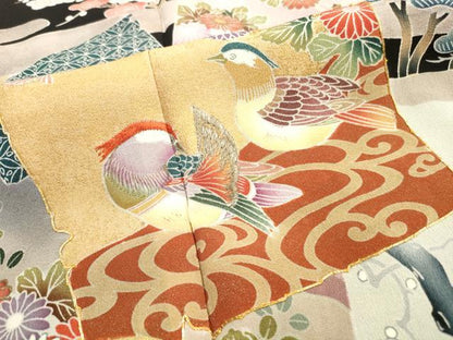平和屋着物■豪華黒留袖 駒刺繍 地紙鴛鴦花文 金彩 正絹 逸品 DAAX2338xg