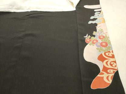 平和屋着物■豪華黒留袖 駒刺繍 地紙鴛鴦花文 金彩 正絹 逸品 DAAX2338xg
