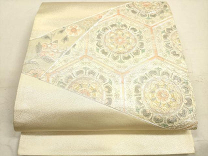 平和屋着物◎太鼓柄袋帯　総刺繍　駒刺繍　正倉院更紗花文　銀糸　正絹　逸品　DAAX2406xg