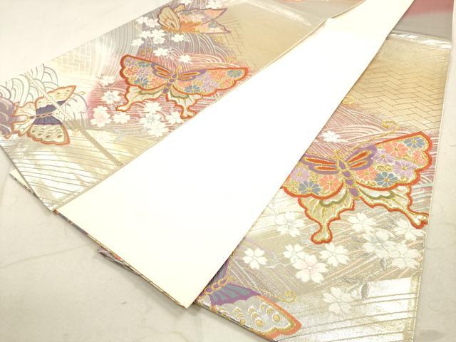 平和屋着物◎六通柄袋帯　唐織　花蝶文　金銀糸　正絹　逸品　DAAX2408xg