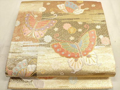 平和屋着物◎六通柄袋帯　花蝶文　金銀糸　正絹　逸品　DAAX2423xg