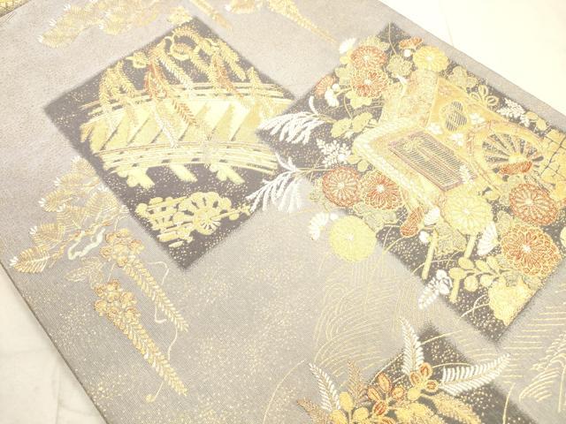 平和屋着物◎六通柄袋帯　色紙御所車花文　金糸　正絹　逸品　DAAX2426xg