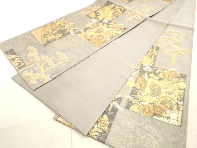 平和屋着物◎六通柄袋帯　色紙御所車花文　金糸　正絹　逸品　DAAX2426xg