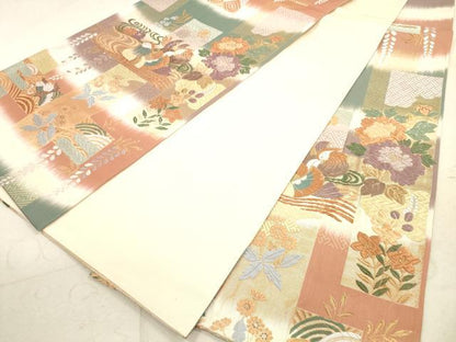 平和屋着物◎六通柄袋帯　唐織　鴛鴦　能衣の美　金糸　正絹　逸品　DAAX2429xg