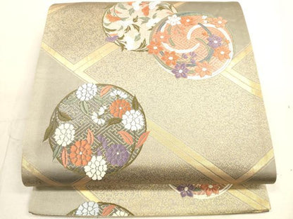 平和屋着物◎六通柄袋帯　唐織　花丸文　金銀糸　正絹　逸品　DAAX2447xg