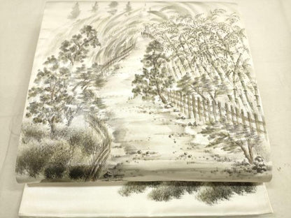 平和屋着物◎太鼓柄袋帯 手描き 風景文 銀糸 正絹 逸品 DAAX2455xg