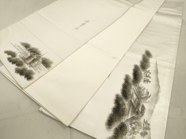平和屋着物◎太鼓柄袋帯 手描き 風景文 銀糸 正絹 逸品 DAAX2455xg