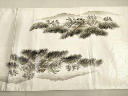 平和屋着物◎太鼓柄袋帯 手描き 風景文 銀糸 正絹 逸品 DAAX2455xg