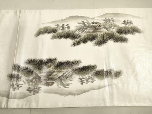 平和屋着物◎太鼓柄袋帯 手描き 風景文 銀糸 正絹 逸品 DAAX2455xg