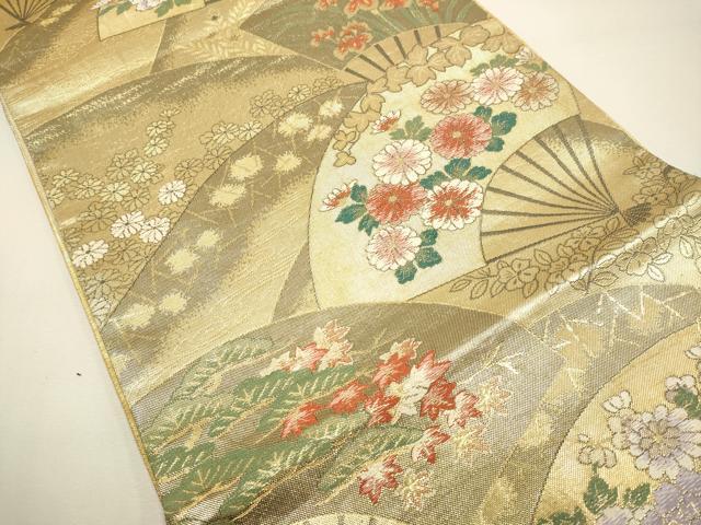 平和屋着物◎六通柄袋帯　扇面花文　金糸　正絹　逸品　DAAX2858du