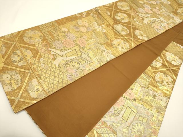 平和屋着物◎六通柄袋帯　御所車吉祥花文　プラチナ二重箔　正絹　逸品　DAAX2866du