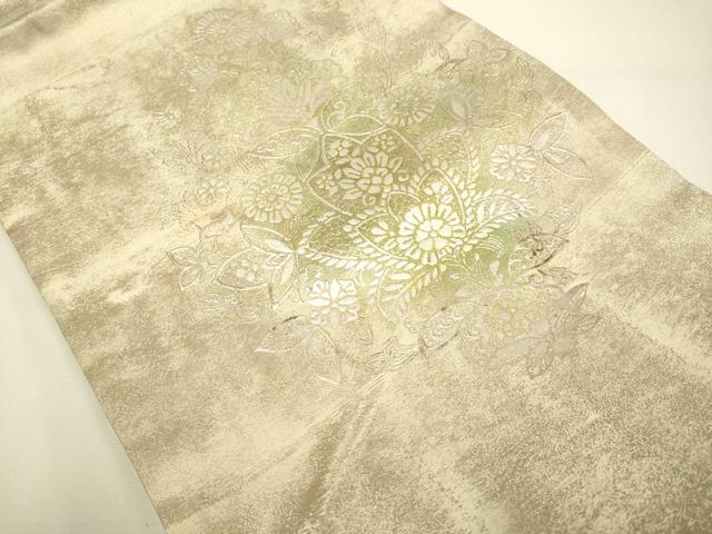 平和屋着物◎九寸開き名古屋帯　洋花文　銀彩　正絹　逸品　DAAX2875du