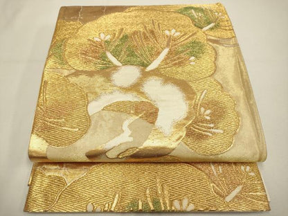 平和屋着物◎六通柄袋帯　枝松文　金糸　正絹　逸品　DAAX2890du