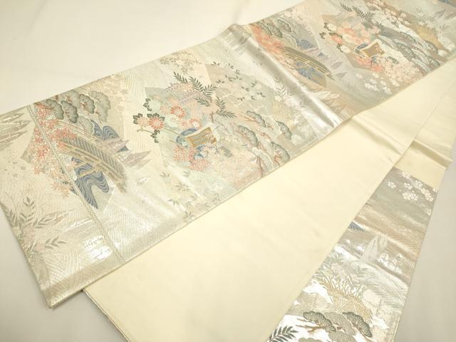平和屋着物◎六通柄袋帯　唐織　御所車花文　金銀糸　正絹　逸品　DAAX2958du