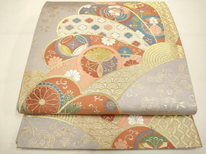 平和屋着物◎六通柄袋帯　唐織　吉祥花文　金糸　正絹　逸品　DAAX2963du