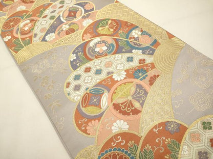 平和屋着物◎六通柄袋帯　唐織　吉祥花文　金糸　正絹　逸品　DAAX2963du