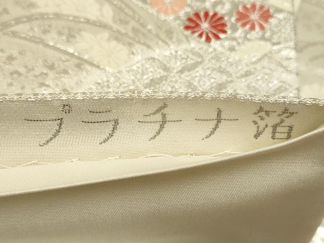 平和屋着物◎六通柄袋帯　唐織　扇面吉祥花文　プラチナ箔　正絹　逸品　DAAX2977du