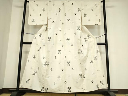 平和屋着物▽上質な紬　単衣　絣花文　正絹　逸品　DAAX3001az