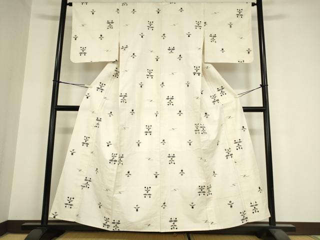 平和屋着物▽上質な紬　単衣　絣花文　正絹　逸品　DAAX3001az