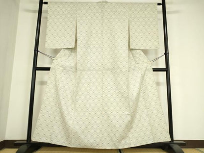 平和屋着物▽薩摩結城 単衣 菱文 正絹 逸品 DAAX3005az