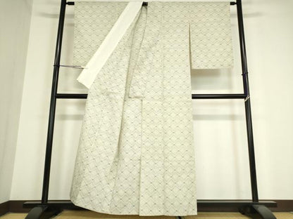 平和屋着物▽薩摩結城 単衣 菱文 正絹 逸品 DAAX3005az