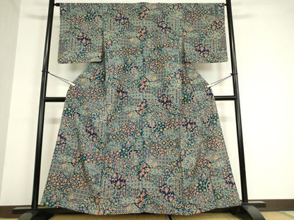 平和屋着物▽小紋 単衣 更紗花鳥文 洗える着物 DAAX3006az