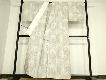 平和屋着物▽上質な紬 単衣 草葉文 正絹 逸品 DAAX3017az