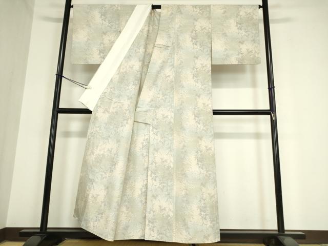 平和屋着物▽上質な紬 単衣 草葉文 正絹 逸品 DAAX3017az
