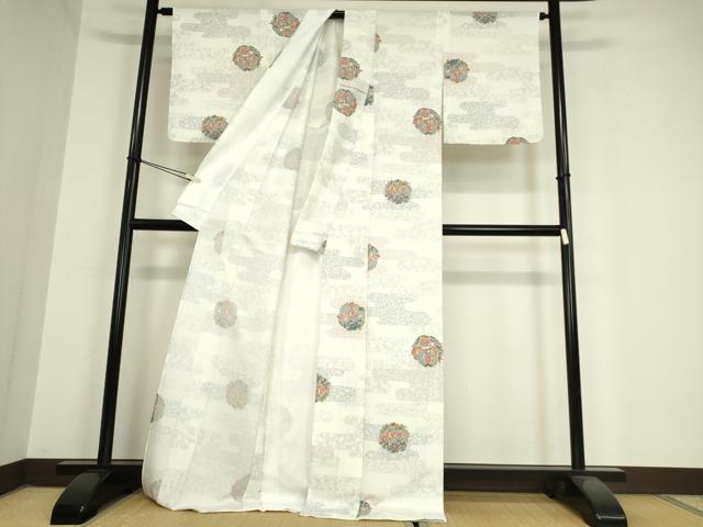 平和屋着物▽小紋 単衣 霞鳳凰花文 ロング丈 洗える着物 DAAX3018az