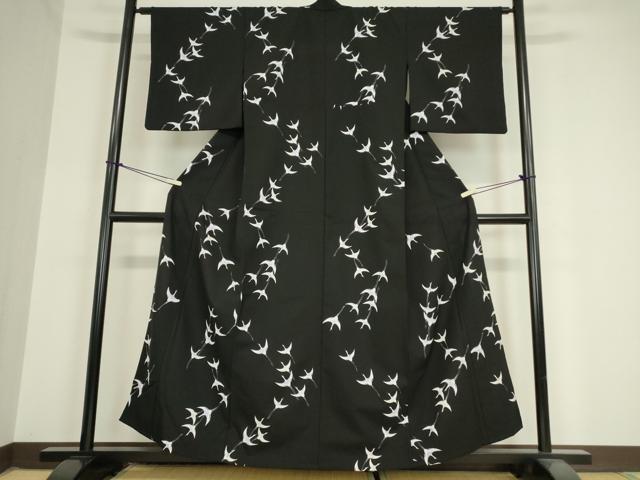 平和屋着物▽小紋 単衣 飛鶴文 黒地 洗える着物 DAAX3020az
