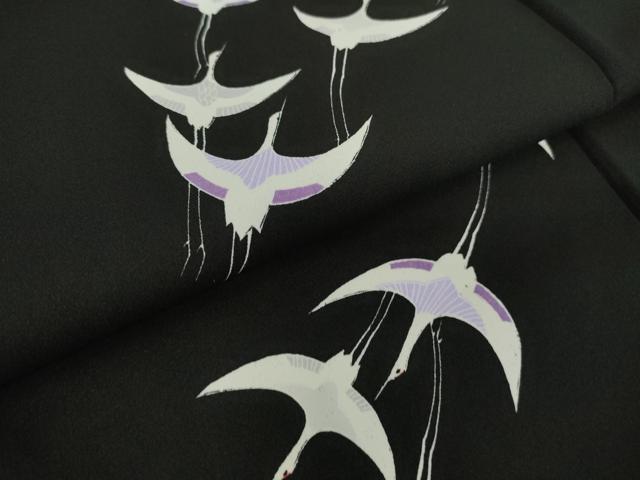 平和屋着物▽小紋 単衣 飛鶴文 黒地 洗える着物 DAAX3020az