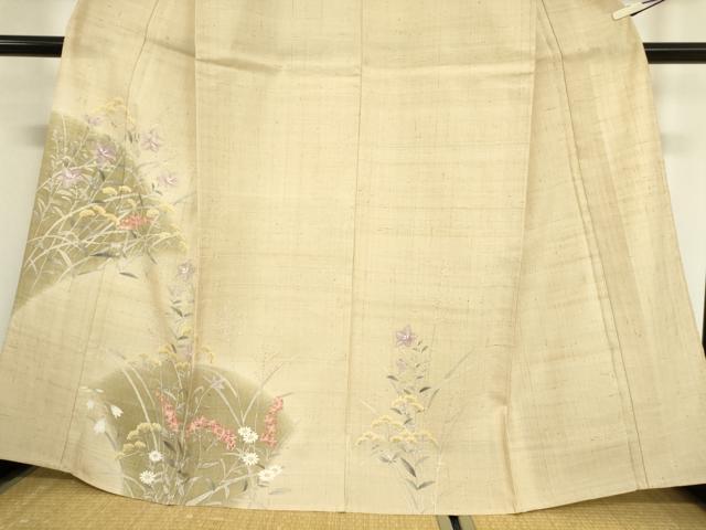 平和屋着物▽訪問着 単衣 生紬 草花文 正絹 逸品 DAAX3024az