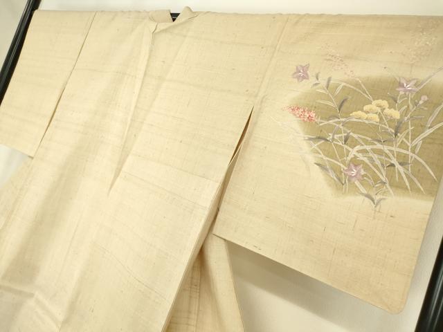 平和屋着物▽訪問着 単衣 生紬 草花文 正絹 逸品 DAAX3024az