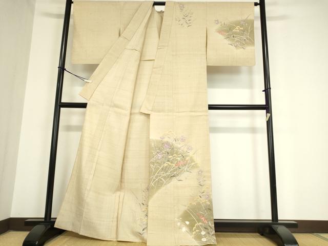 平和屋着物▽訪問着 単衣 生紬 草花文 正絹 逸品 DAAX3024az