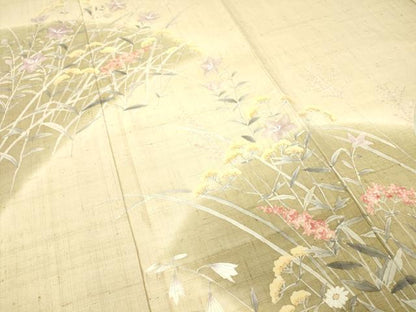 平和屋着物▽訪問着 単衣 生紬 草花文 正絹 逸品 DAAX3024az