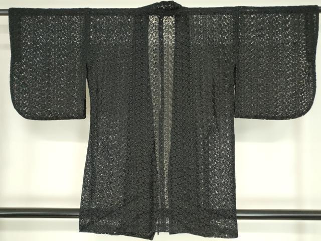 平和屋着物▽道中着 スリーシーズン 春夏秋 塵除け 総レース 草花文 黒地 DAAX3035az