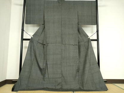 平和屋着物▽上質な紬 単衣 墨色 ロング丈 正絹 逸品 DAAX3038az