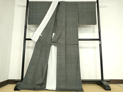 平和屋着物▽上質な紬 単衣 墨色 ロング丈 正絹 逸品 DAAX3038az