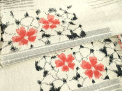 平和屋着物▽上質な紬　単衣　横段花文　正絹　逸品　DAAX3041az