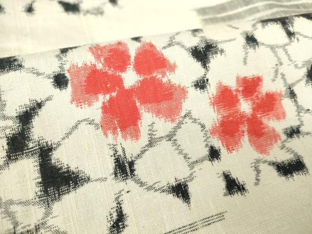 平和屋着物▽上質な紬　単衣　横段花文　正絹　逸品　DAAX3041az