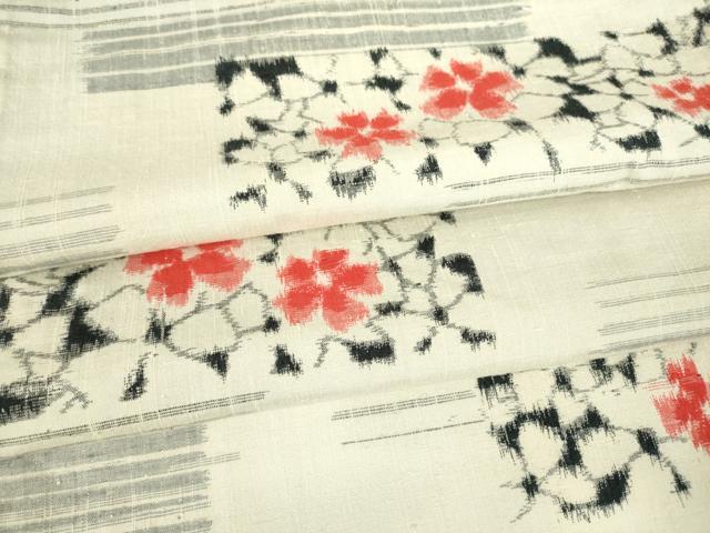 平和屋着物▽上質な紬　単衣　横段花文　正絹　逸品　DAAX3041az