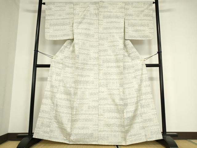 平和屋着物▽上質な紬 単衣 横段文 正絹 逸品 DAAX3047az